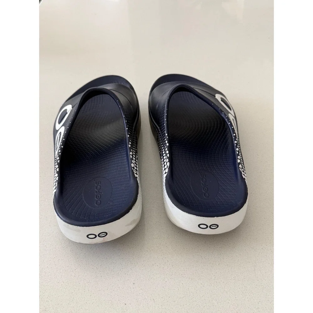 Oofos OOahh Sport Flex Recovery Slide Sandals Navy Blue White Mens 8 Womens 10